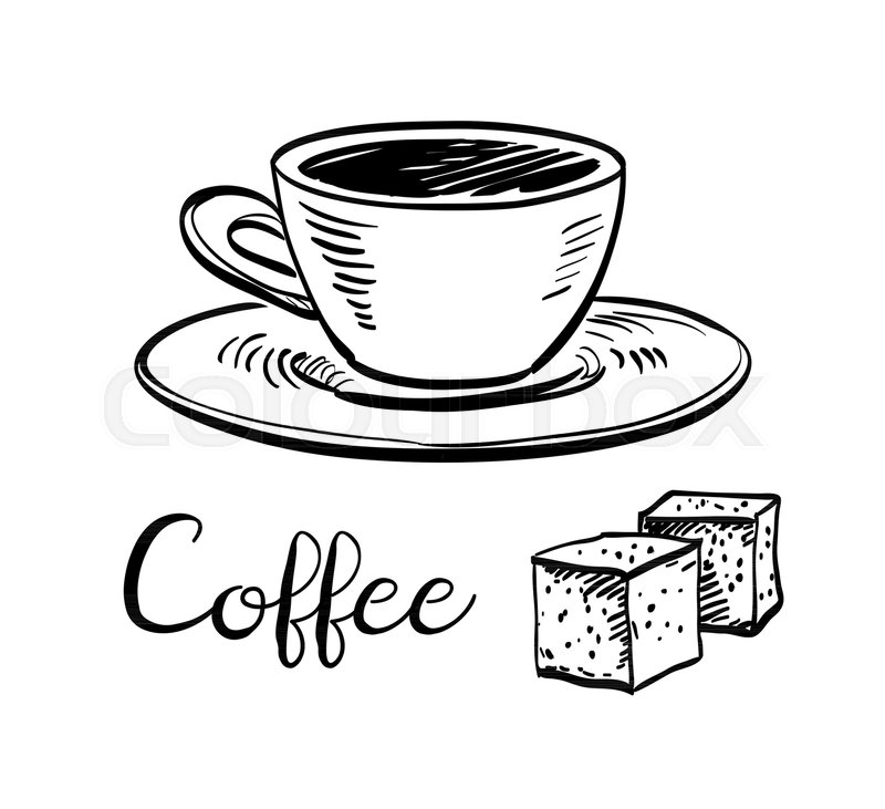 800x731 Cup Of Coffee And Sugar Cubes. Ink Sketch Isolated On White - Coffee Cup Sketch