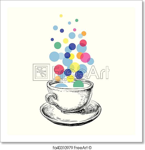 561x581 Free Art Print Of Art Sketch Coffee Cup Bubbles Hand Drawn. Art - Coffee Cup Sketch