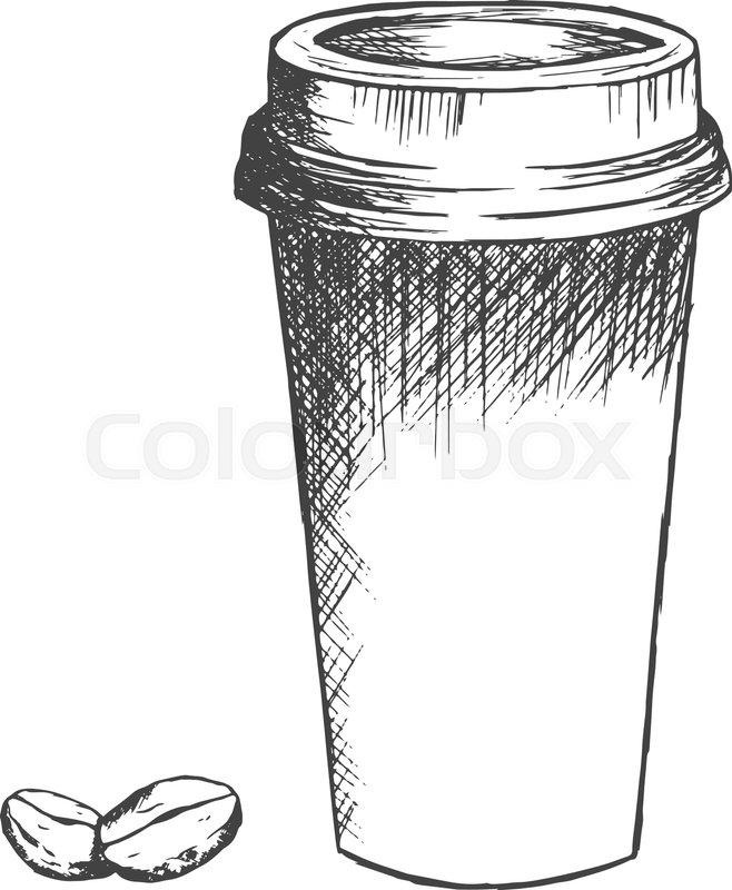 658x800 Take Away Coffee Cup And Coffee Beans. Hand Drawn Vector - Coffee Cup Sketch