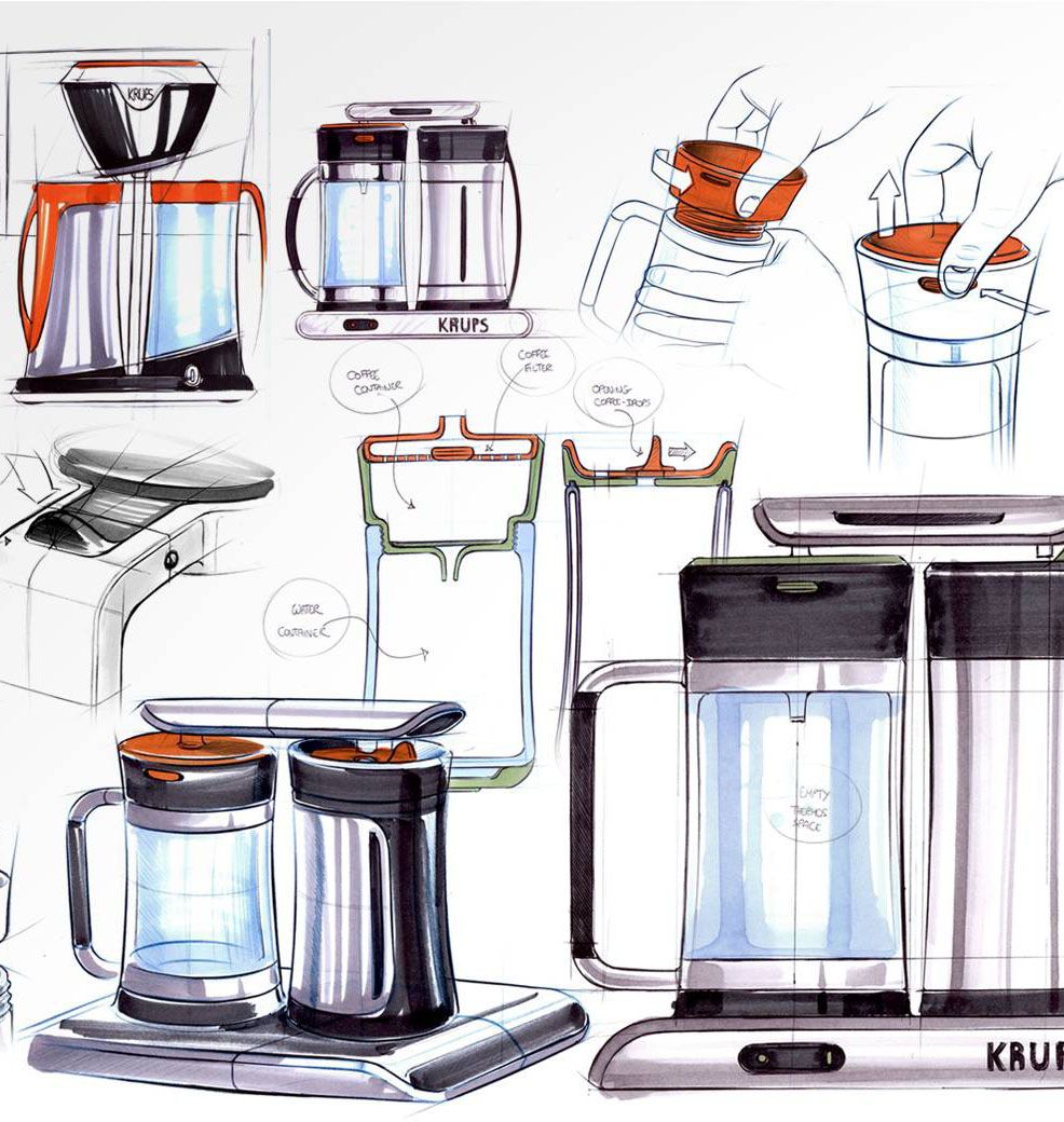 986x1040 Coffee Maker Combined With A Thermos Mug Sketch Design - Coffee Maker Sketch