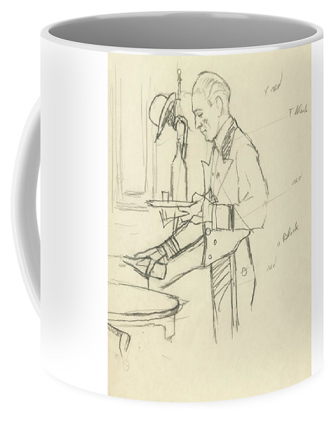 479x600 Sketch Of Waiter Pouring Wine Coffee Mug For Sale By Carl Oscar - Coffee Mug Sketch