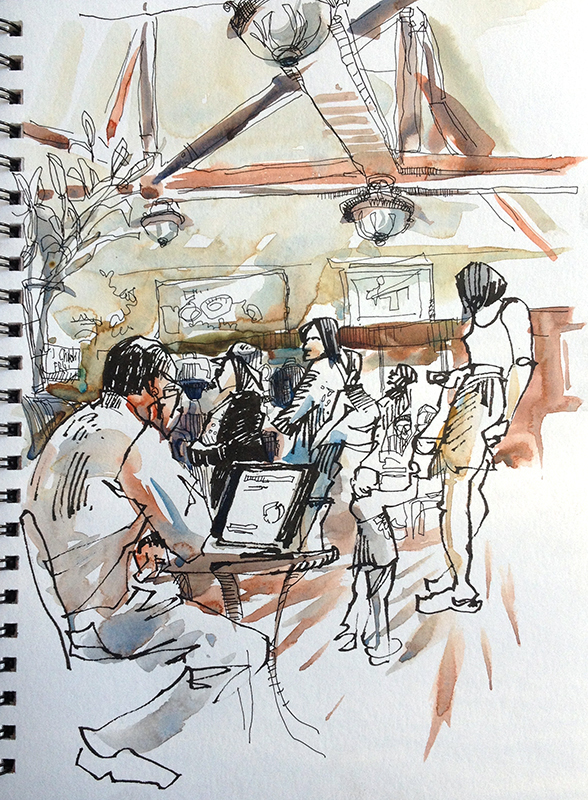588x800 One Coffee Shop, Two Views. Sketch Away Travels With My Sketchbook - Coffee Shop Sketch