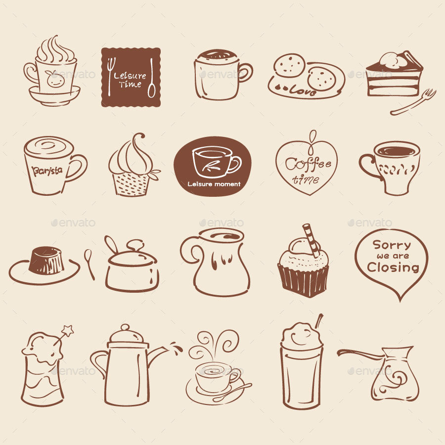 900x900 75 Coffee Shop Restaurant Hand Drawn Icon Sketches By Heeha - Coffee Shop Sketch