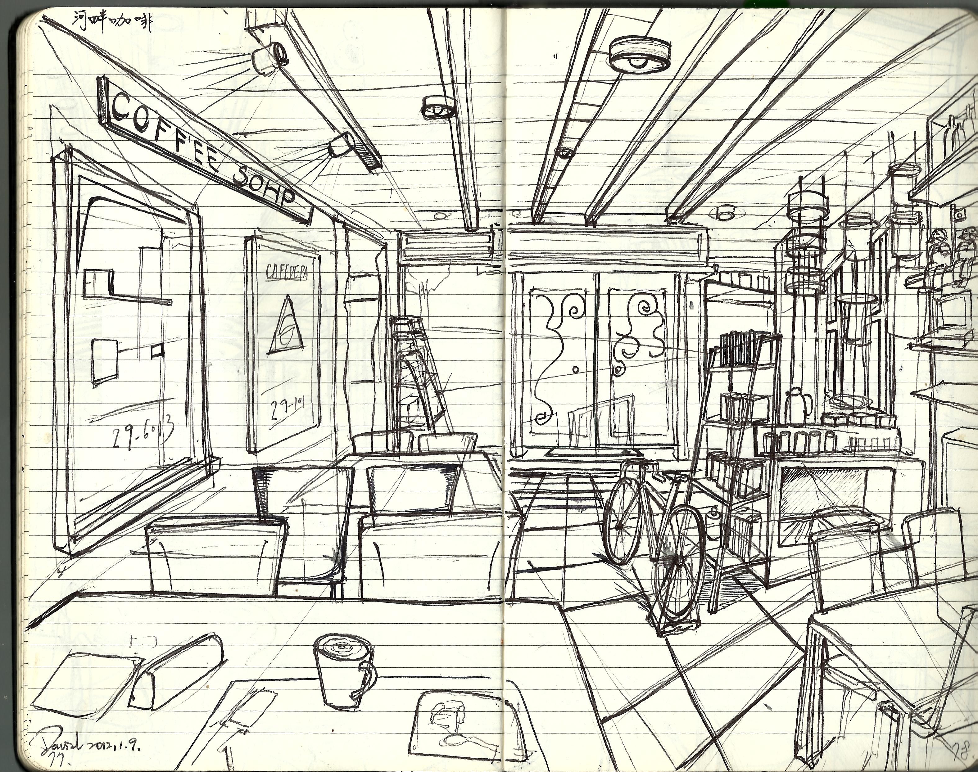 3150x2487 Coffee Shop Sketching Sketchbook Sketches - Coffee Shop Sketch