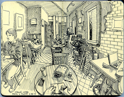 500x393 Three Letter Word For Art Lots Of Coffee - Coffee Shop Sketch