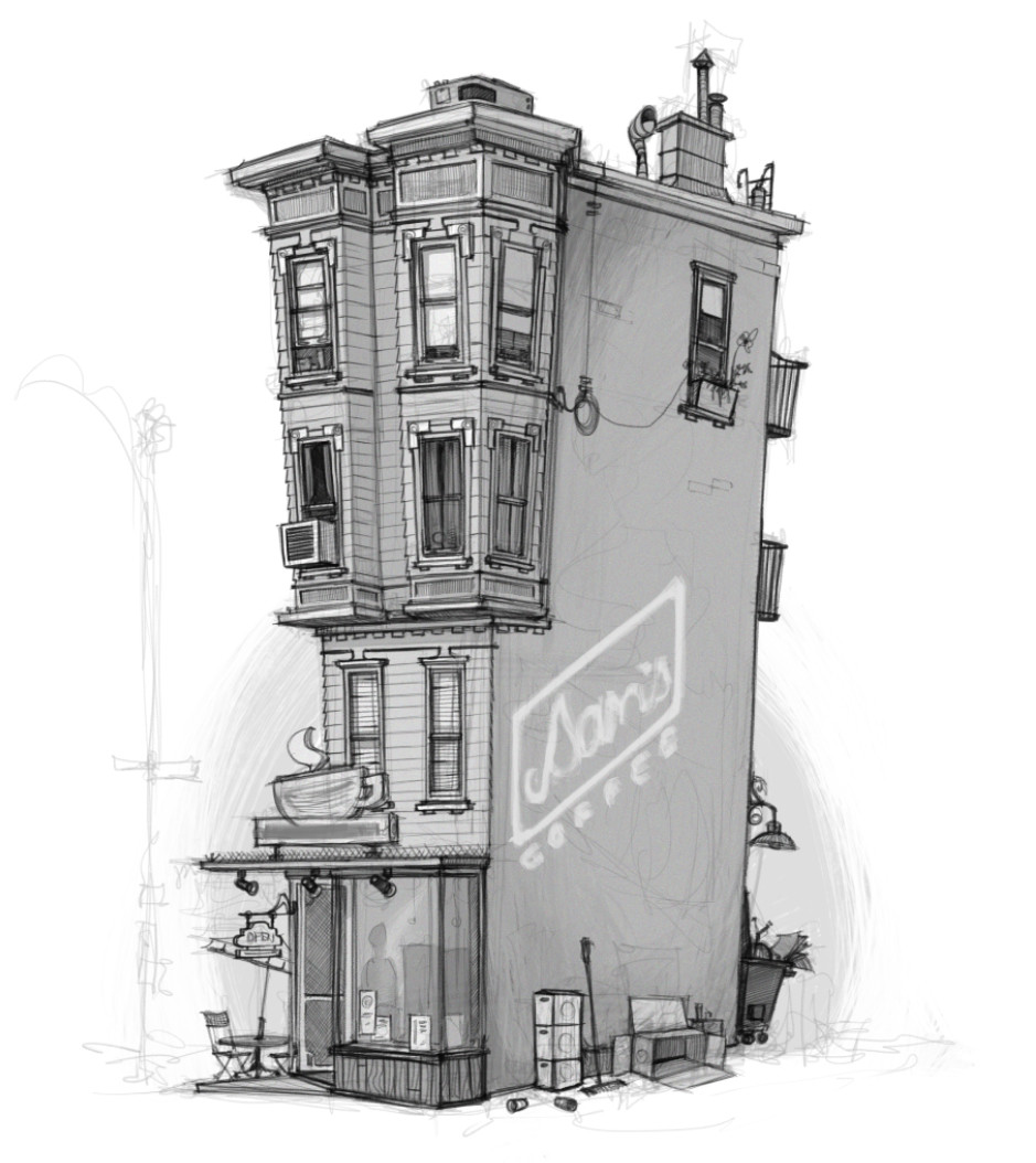 939x1054 Artstation - Coffee Shop Sketch