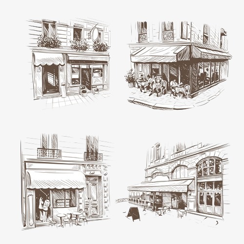 500x500 Cafe Sketch Illustration Picture, Cafe Clipart, Coffee Shop - Coffee Shop Sketch