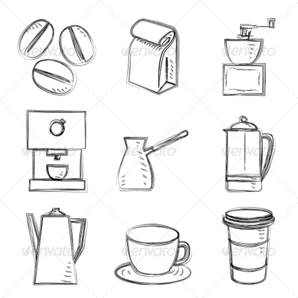 590x590 Coffee Sketches By Gleolite Graphicriver - Coffee Sketch