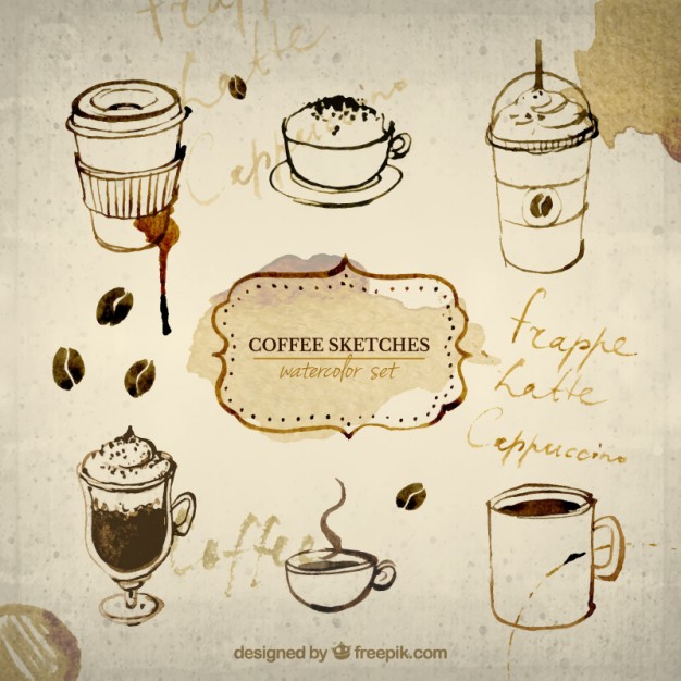 626x626 Hand Painted Coffee Sketches Vector Free Download - Coffee Sketch