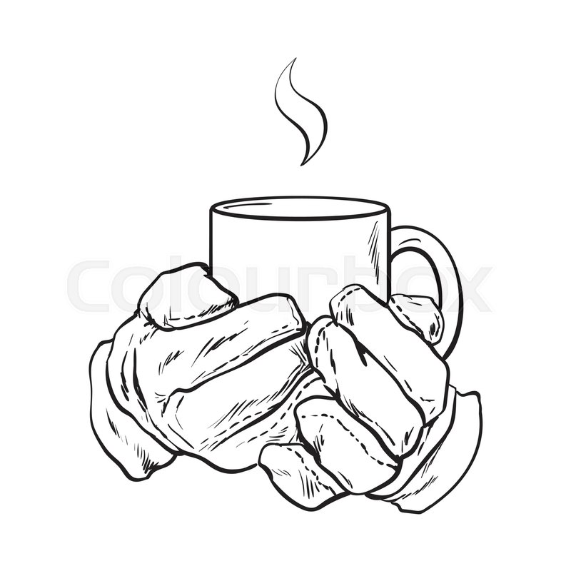 800x800 Well Groomed Female Hand Holding A Cup With Tea Or Coffee, Sketch - Coffee Sketch