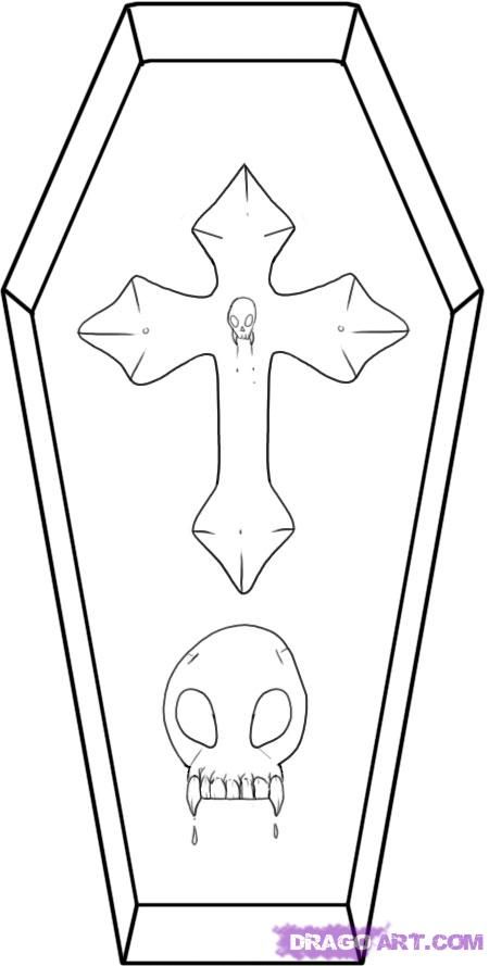 450x889 How To Draw A Cool Cartoon Coffin Step 5 Drawing Ideas - Coffin Sketch