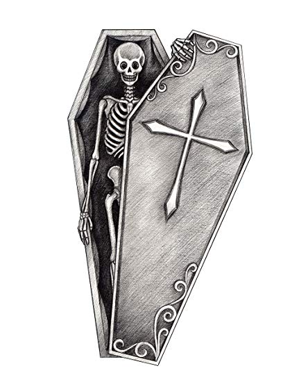 408x550 Pencil Sketch Skeleton In Coffin Vinyl Decal Sticker - Coffin Sketch