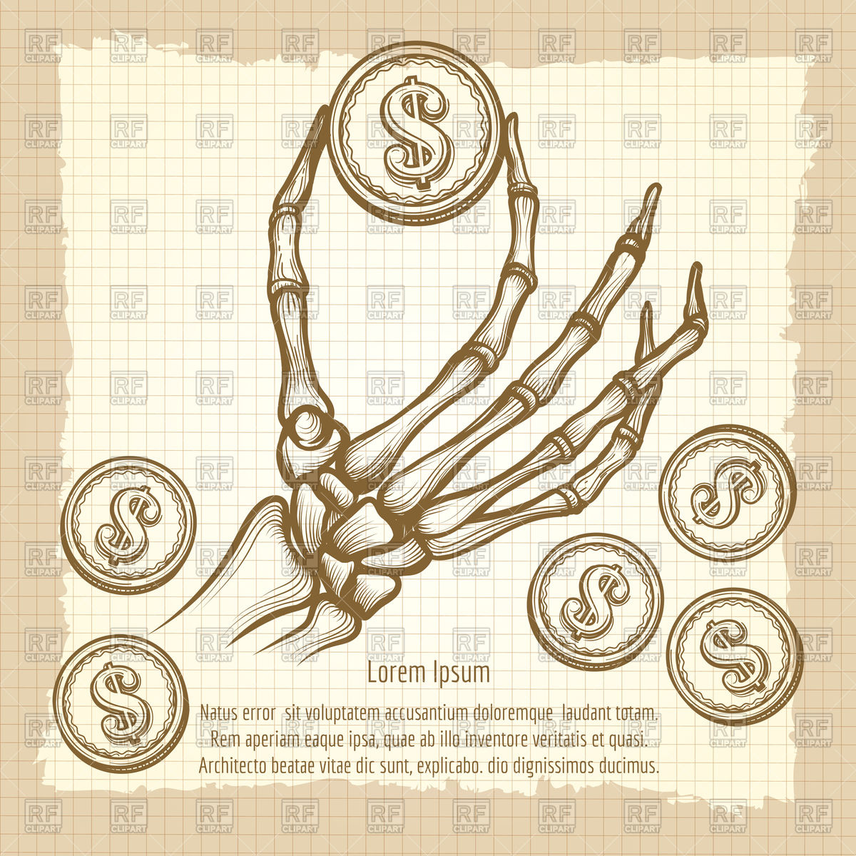 1200x1200 Skeleton Hand With Coin Sketch Vector Image Vector Artwork Of - Coin Sketch