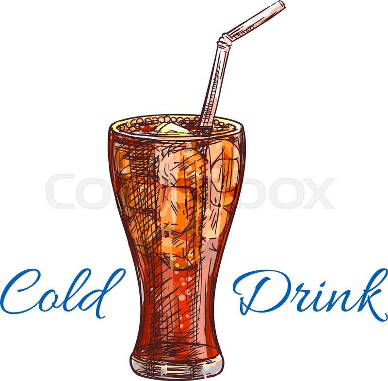 800x785 Cold Soda Drink With Ice Sketch Of Soft Beverage, Served In Tall - Cold Sketch