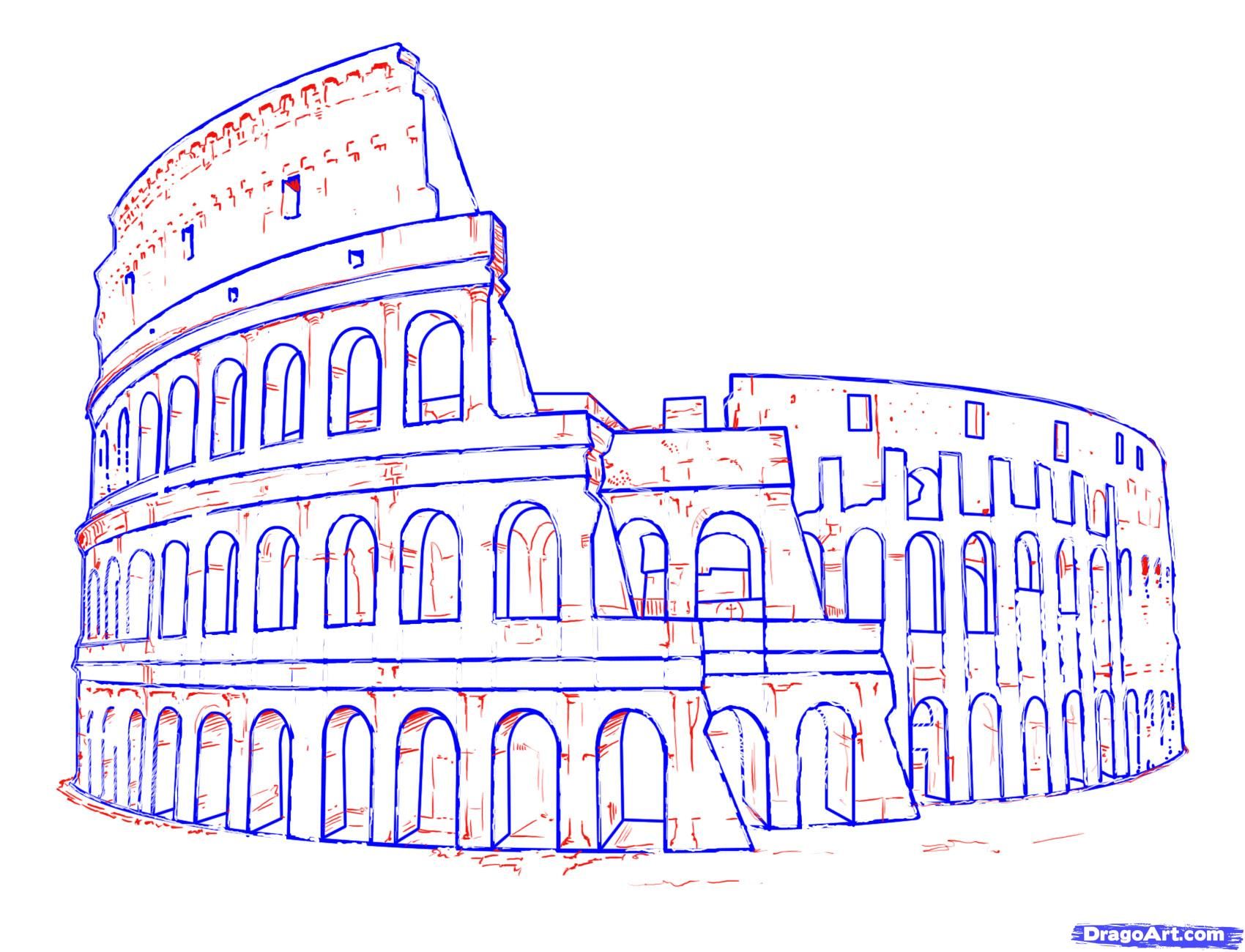 1700x1300 How To Draw The Colosseum, Step By Step, Famous Places, Landmarks - Coliseum Sketch