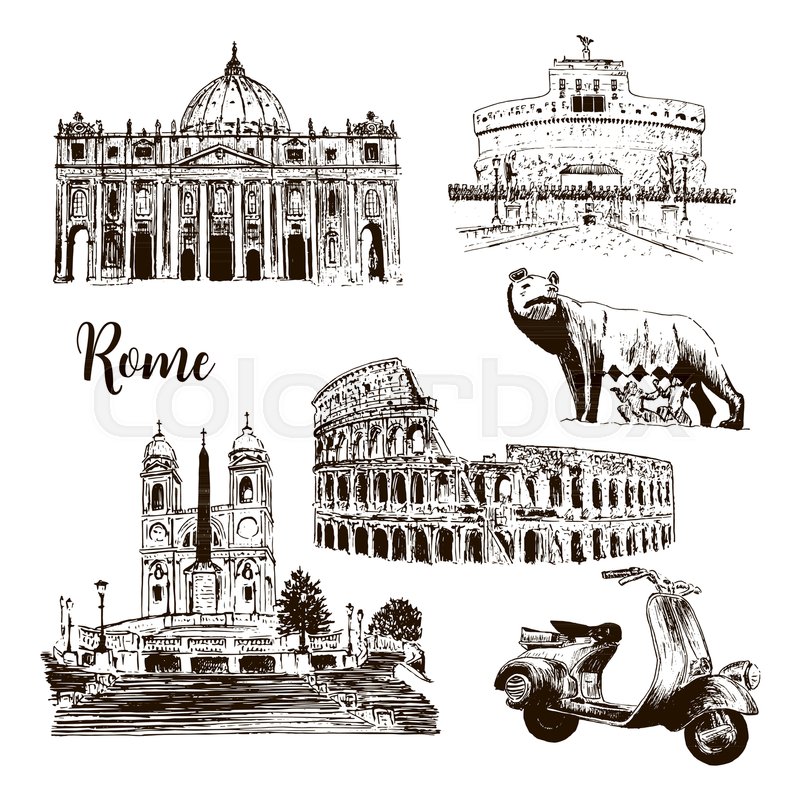 800x800 Rome Architectural Symbols Coliseum, St. Peter Cathedral, Castel - Coliseum Sketch