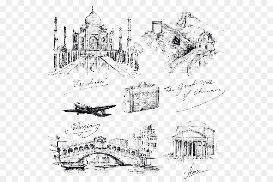 900x600 Drawing Collage City Travel Sketch - Collage Sketch