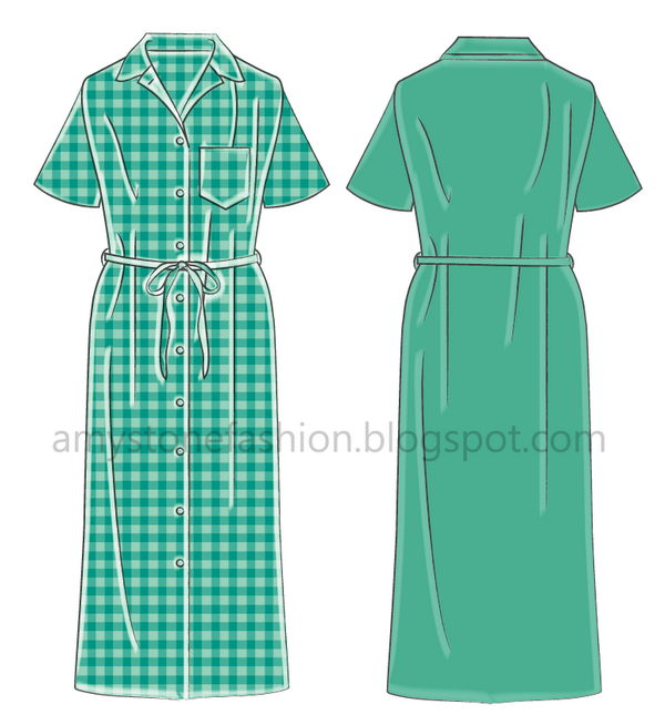600x654 Fashion Sketch Templates Plaid Shirt Dress 0151 Fashion Flats - Collared Shirt Sketch