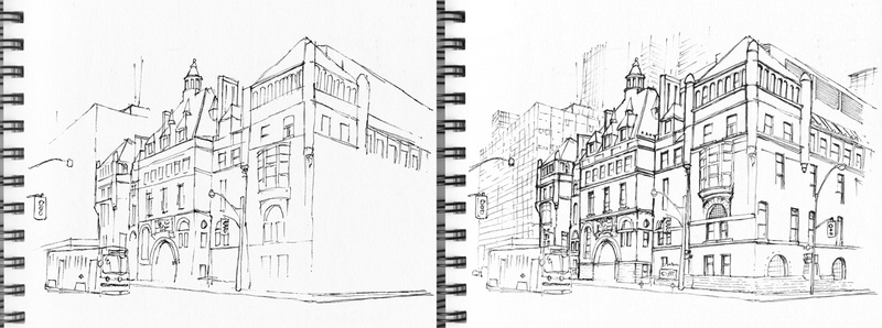 800x298 Drawing On Location - College Building Sketch