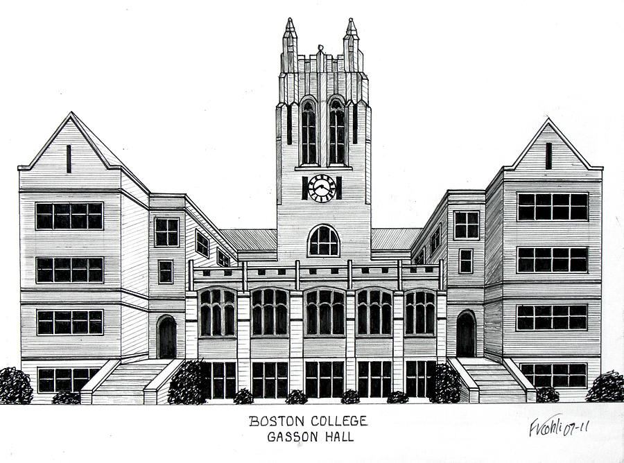 900x668 Boston College Drawing By Frederic Kohli - College Sketch