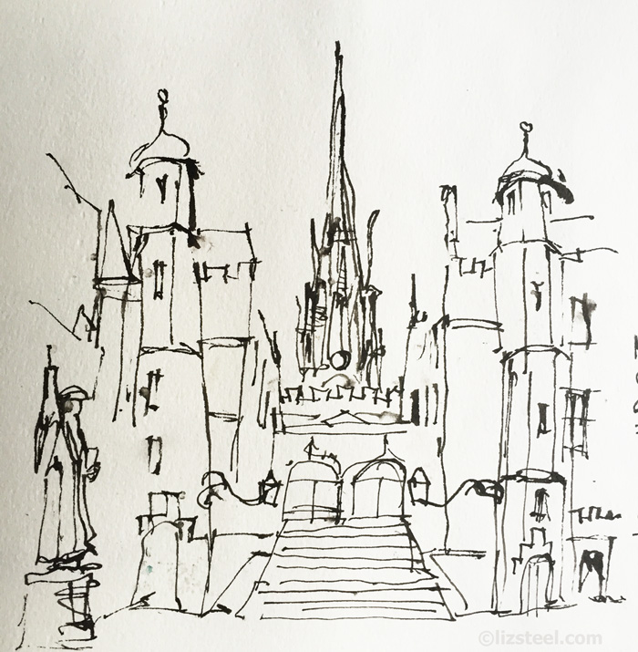 700x715 Lizsteel Edinburgh New College Courtyard - College Sketch