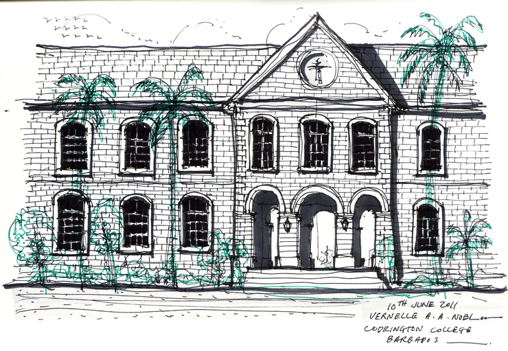 740x511 Architecture Sketch Codrington College, Barbados The Thinking - College Sketch