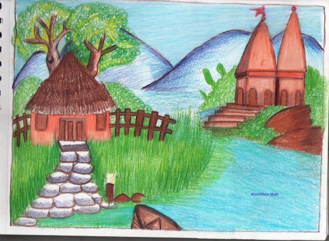 1136x832 Pencil Color Sketch Of A View - Color Sketch