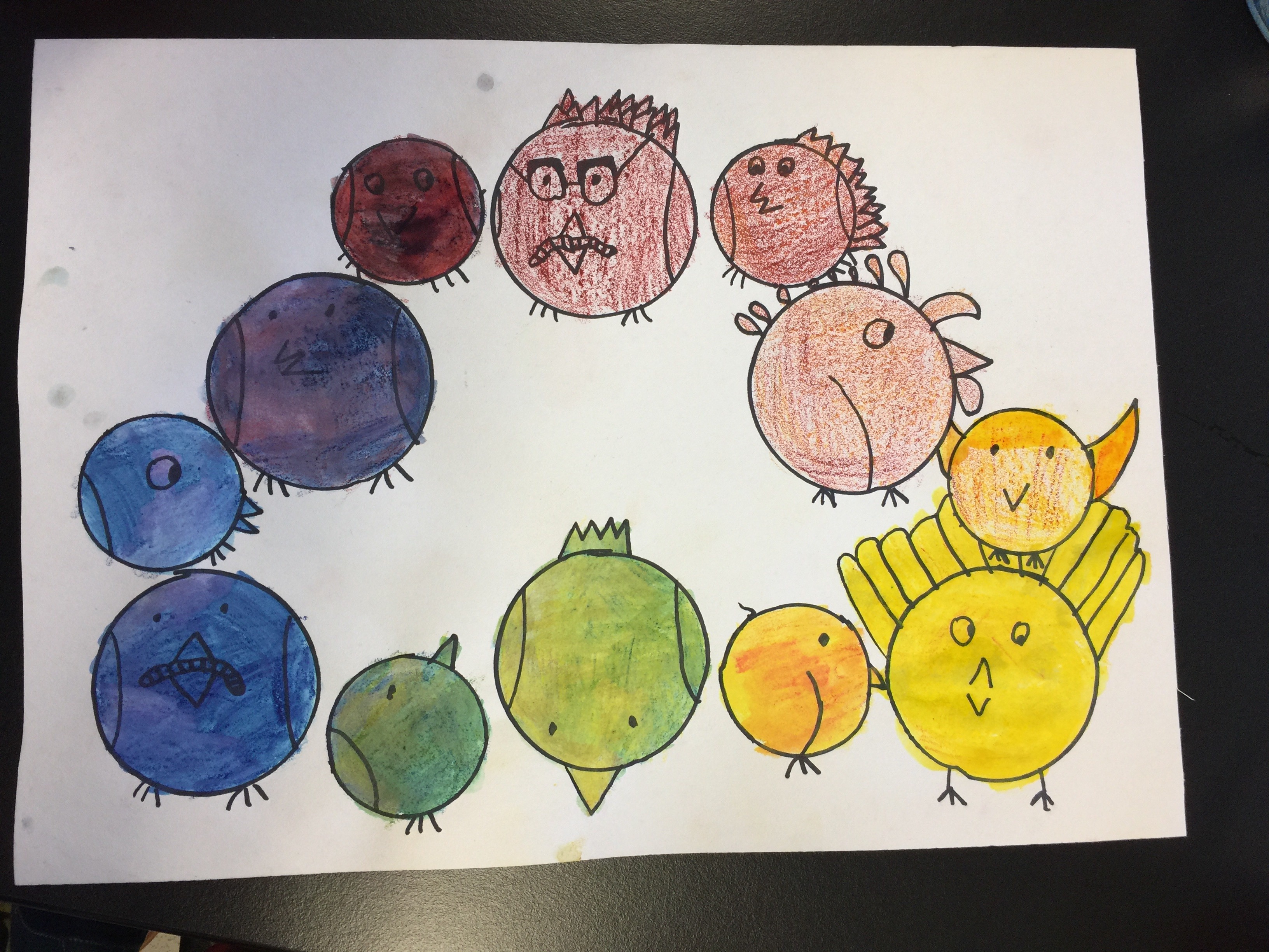 3264x2448 Color Wheel Birds Slanging Paint In 160 - Color Wheel Sketch
