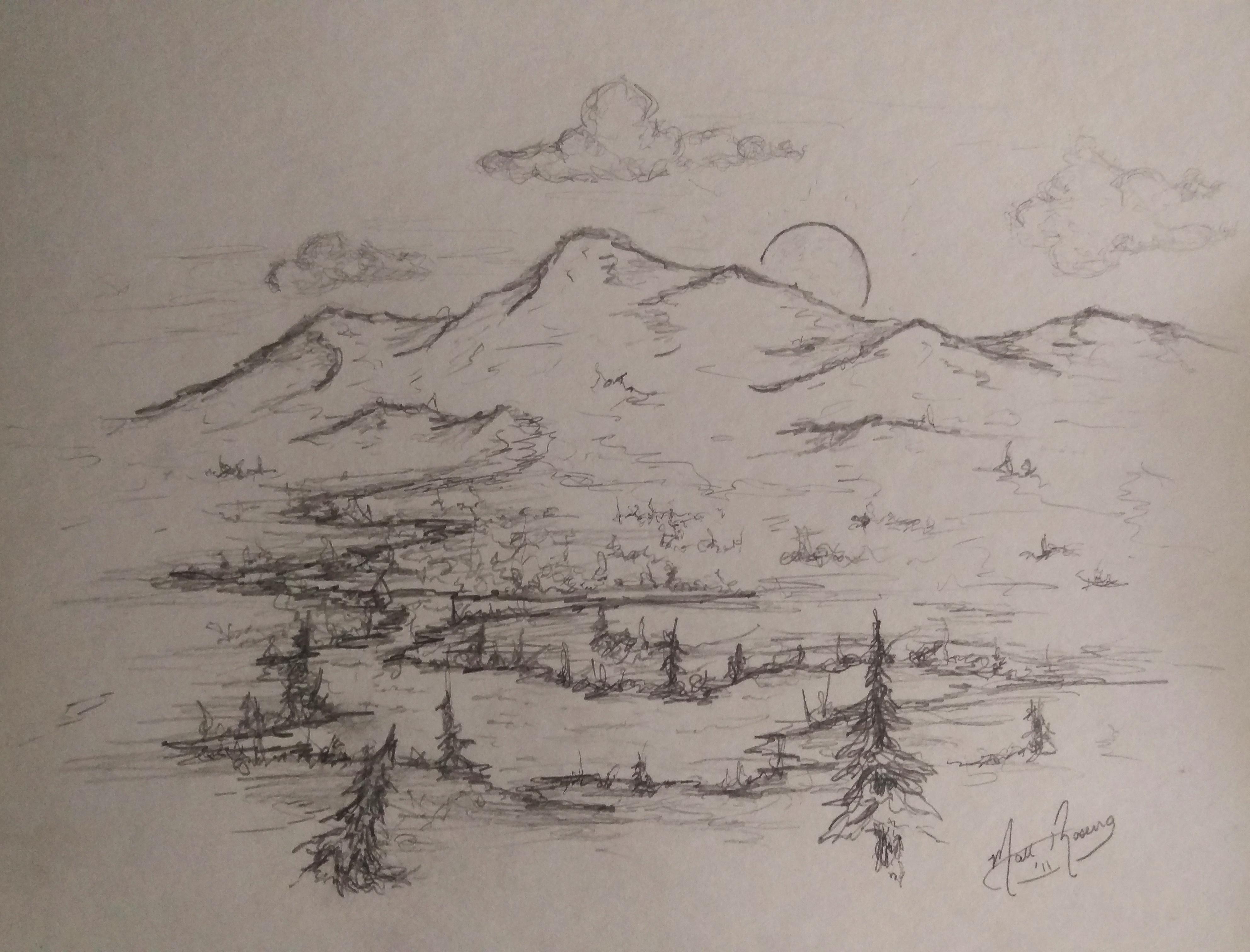 3969x3024 Colorado Sunset, 8x10, Pencil Sketch (Oc) Drawing - Colorado Sketch