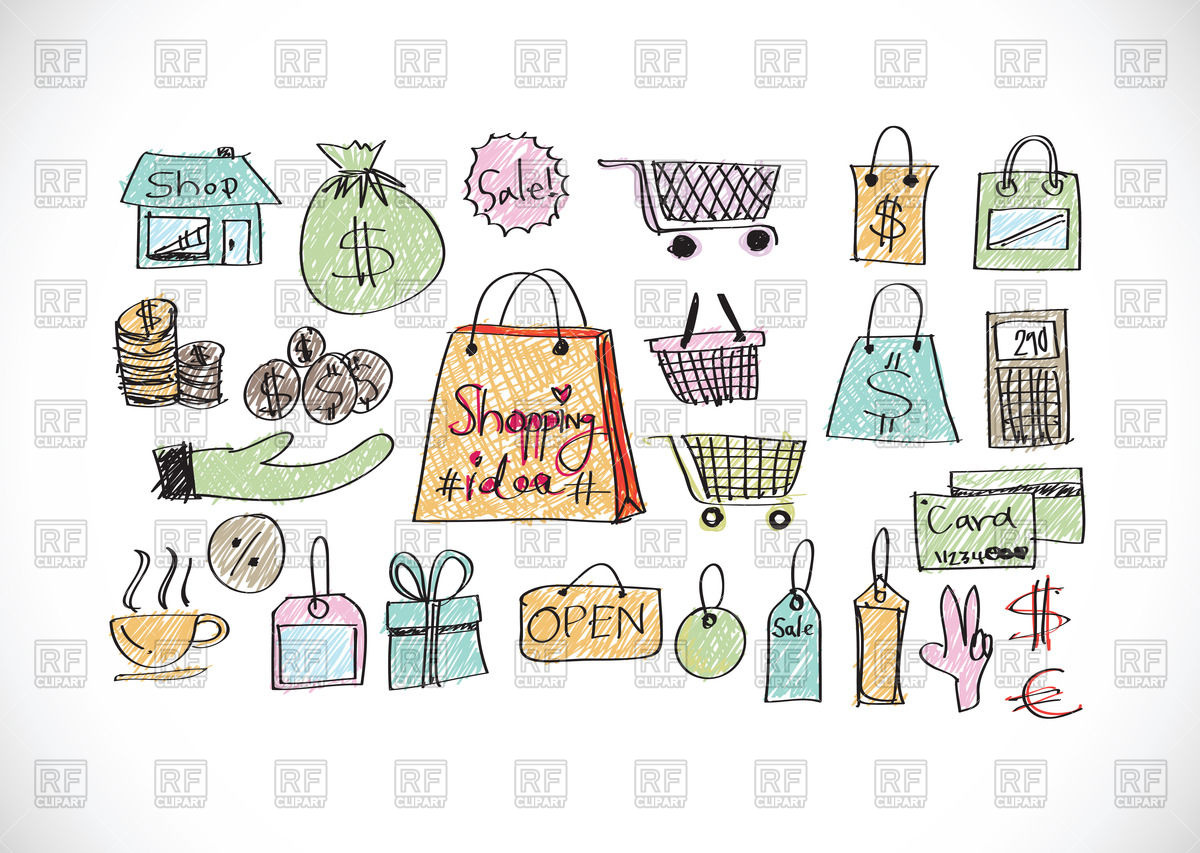 1200x853 Colorful Sketch Of Shopping Bags Vector Image Vector Artwork Of - Colorful Sketch