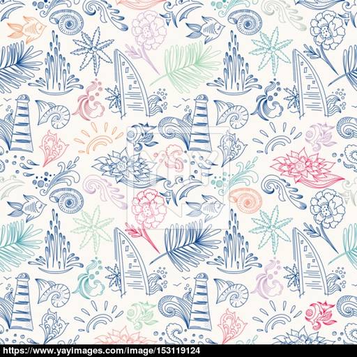 512x512 Colorful Sketch Travel Pattern Vector - Colorful Sketch