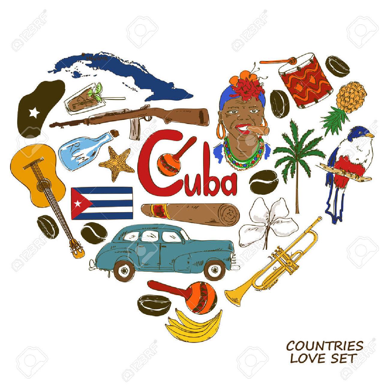 1300x1300 Cuba Map Clipart 34885436 Colorful Sketch Collection Of Cuban - Colorful Sketch