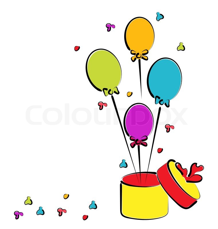 760x800 Illustration Open Gift Box With Balloons For Your Birthday - Colorful Sketch