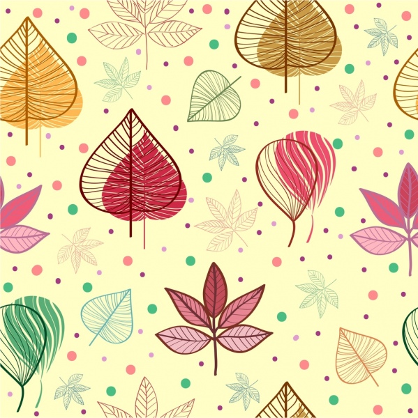 599x600 Leaves Pattern Background Colorful Sketch Free Vector In Adobe - Colorful Sketch