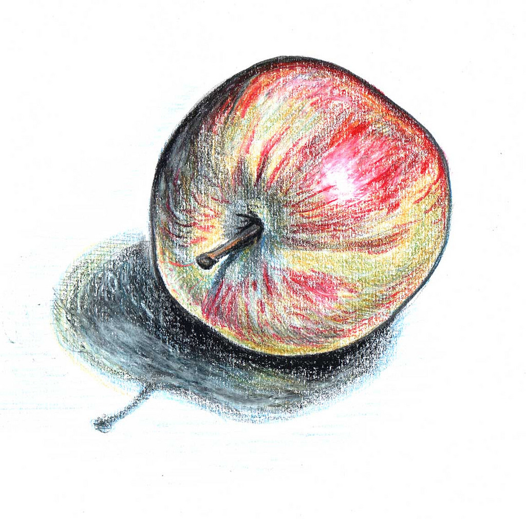 1024x1010 Apple Colour Sketch Solitary Apple Sketch, Colour Pencils - Colour Sketch