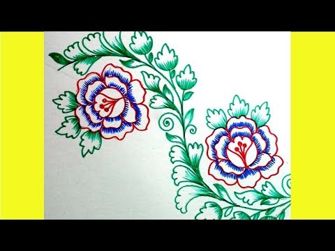 480x360 Sharee Border Embroidery Drawing With Colour Sketch Pen Jana - Colour Sketch Images