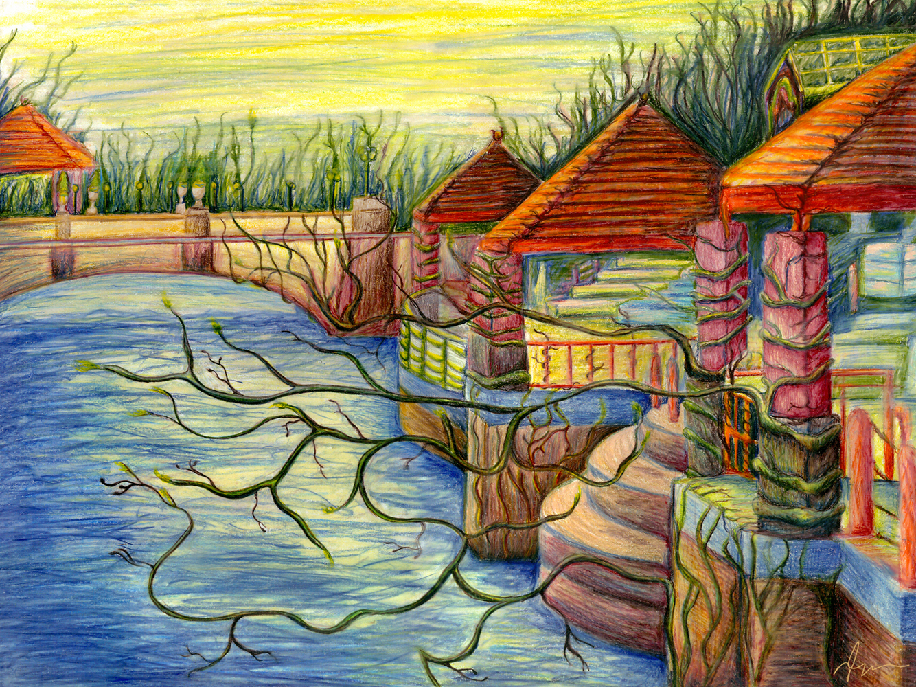 1334x1000 Scenery Sketch Color Colour Sketch Pen Paintings Drawn Scenery - Colour Sketch Pen Drawings