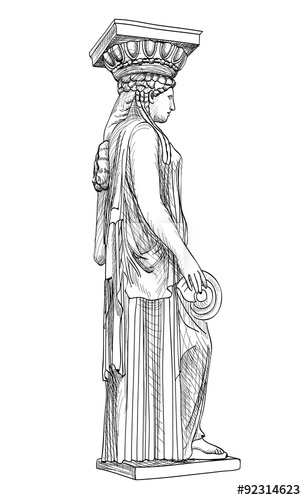 306x500 Greek Column Caryatid Statue. Doodle Hand Drawn Sketch Of Ancient - Column Sketch