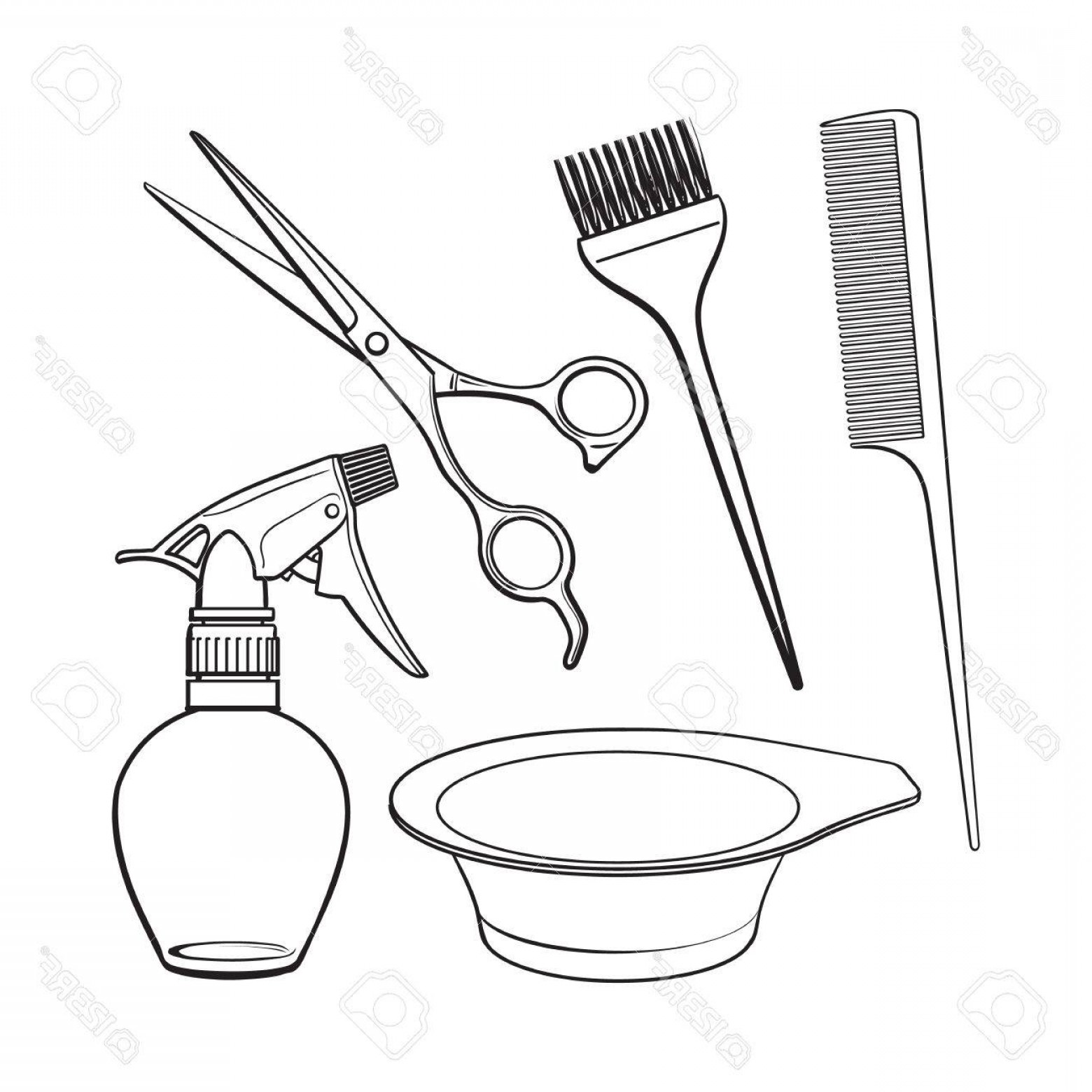 1560x1560 Photostock Vector Set Of Hairdresser Objects Scissors Brush Comb - Comb Sketch