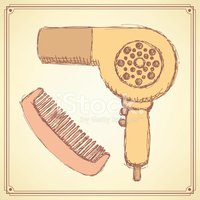 200x200 Sketch Hairdryer And Comb In Vintage Style Stock Vectors - Comb Sketch
