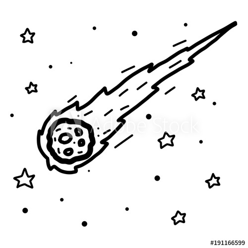 500x500 Comet And Star Cartoon Vector And Illustration, Black And White - Comet Sketch