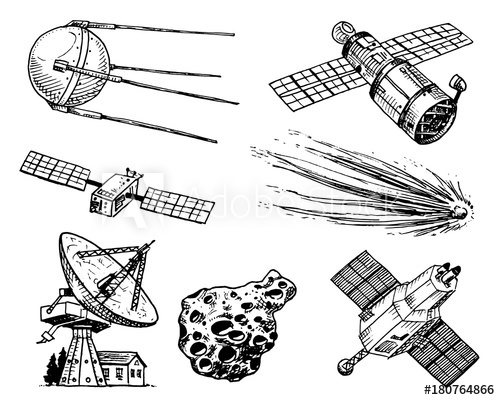 500x400 Space Shuttle, Radio Telescope And Comet, Asteroid And Meteorite - Comet Sketch