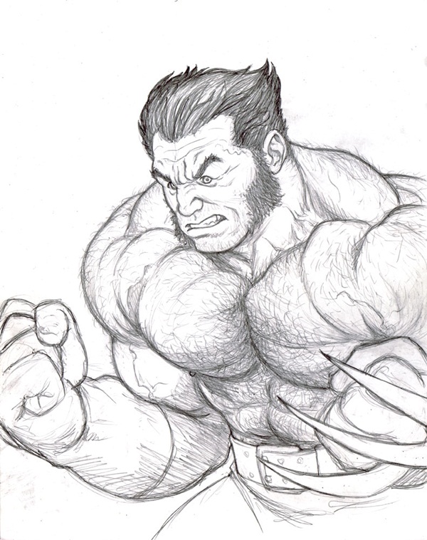 600x758 30 Wolverine Cartoon Character Sketches - Comic Character Sketch