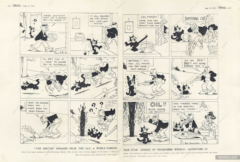 800x540 Pat Sullivan 1923 The Sketch Engages Felix The Cat, Famous Film - Comic Strip Sketch