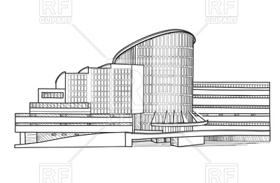 400x262 City Building Sketch Isolated Vector Image Vector Artwork Of - Commercial Building Sketch