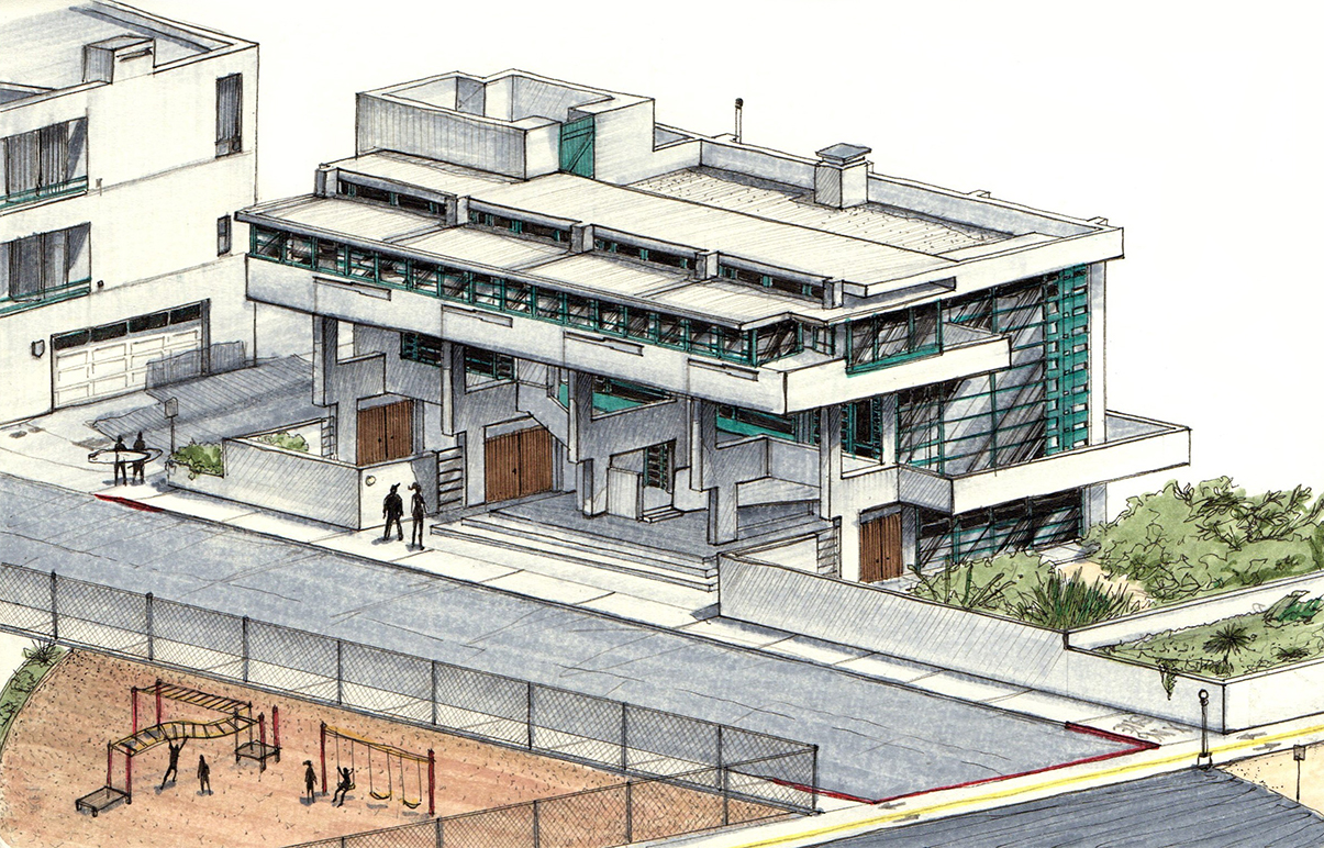 1205x772 20 Stunning Hand Drawn Sketches Of Iconic 20th Century Homes - Commercial Building Sketch