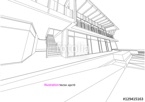 500x352 Commercial Building Structure Architecture Abstract Drawing, 3d - Commercial Building Sketch