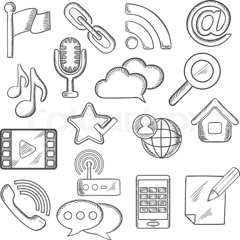 799x800 Multimedia And Communication Sketched Icons With Smartphone - Communication Sketch