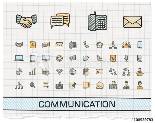 500x395 Communication Hand Drawing Line Icons. Vector Doodle Pictogram Set - Communication Sketch