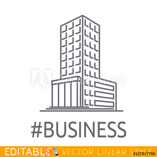 500x500 Hashtag Business Building Of Big Company. Sketch Line Flat Design - Company Sketch